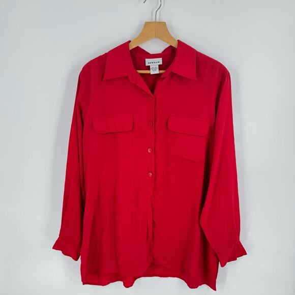 Vintage Avenue 100% Silk Red Button Down Blouse Shirt Long Sleeve 14/16 90s - Picture 6 of 6